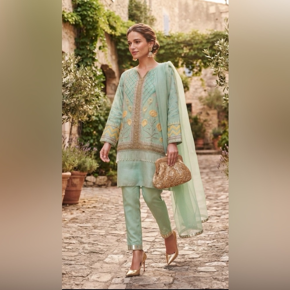 Khaadi Khaas Mint Green Embroidered 3-Piece Suit - Size Small (Label Size 10)